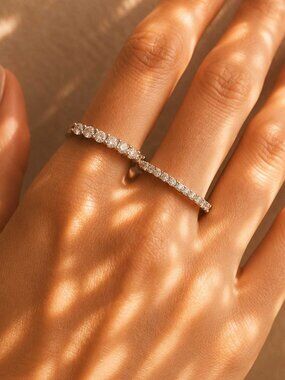 Museori Moissanite Eternity Band Silver, Stacking Ring, Pave Wedding Band